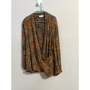 Vintage Gianni Sport Women's Cottage Floral Cross Over Long Sleeve Blouse Sz XL